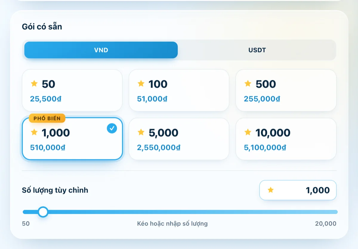 Các gói sao Telegram và giá tại saotelegram.com