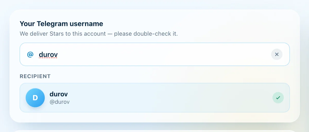 Checking the recipient username on saotelegram.com