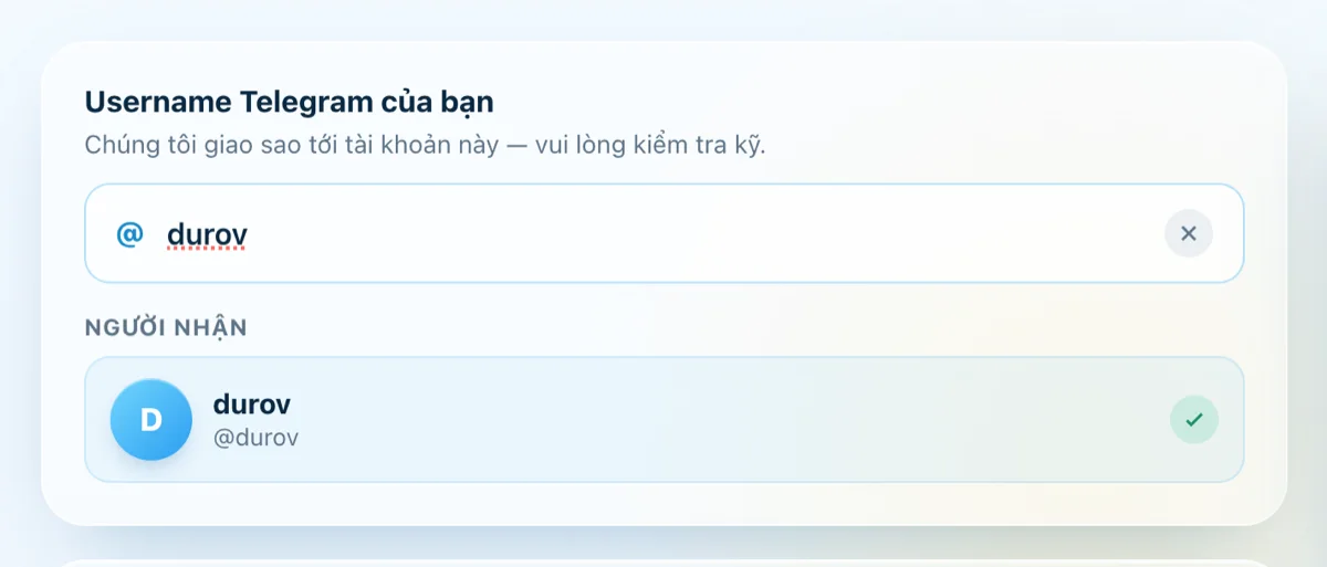 Kiểm tra username người nhận trên saotelegram.com